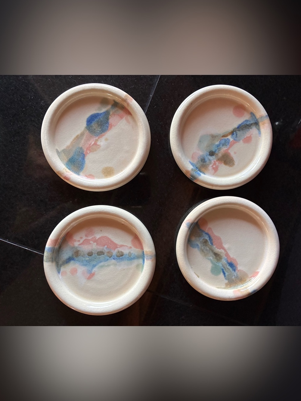 Vintage Hand Painted Coaster Set Artist Wilder Signed Ceramic Pottery